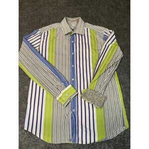Bugatchi Mens Shirt Medium Striped Shaped Fit Long Sleeve Flip Cuffs